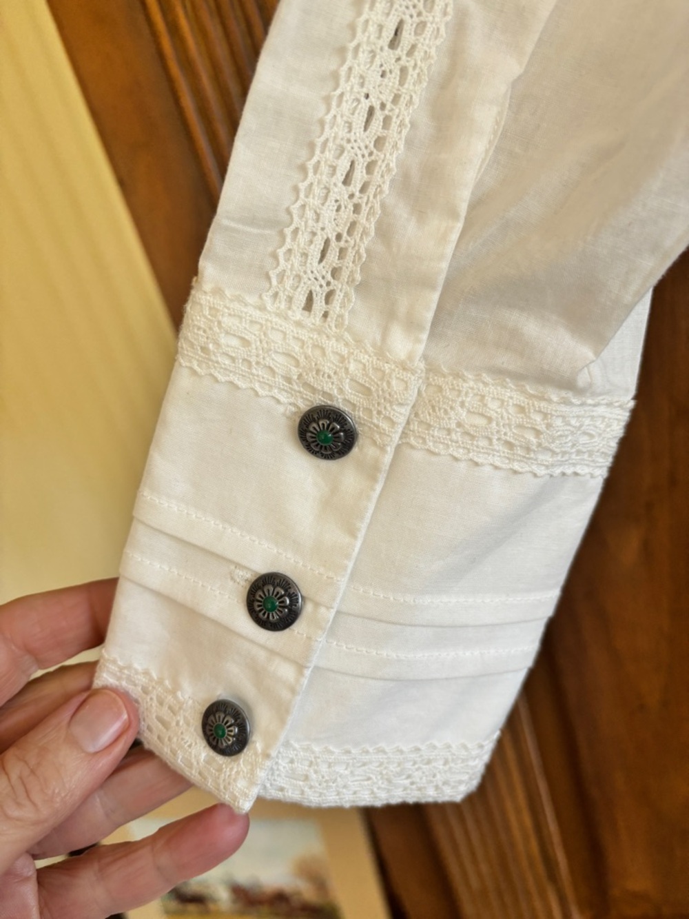 White Ruffled Button-Front Women’s Top - Picture 6 of 9